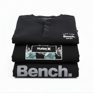 Bench Men’s Black Graphic Tee Stack with Teal Floral Accent